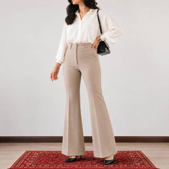 شلوار زنانه دمپا بوتکات گشاد پارچه کرپ اسپانیش مجلسی اداری - Image 5