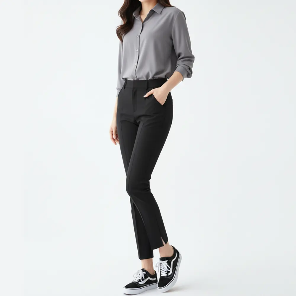 شلوار کرپ قد 90 چاک دار شلوار کرپ راسته فیت قد 90 چاک دار - Image 1