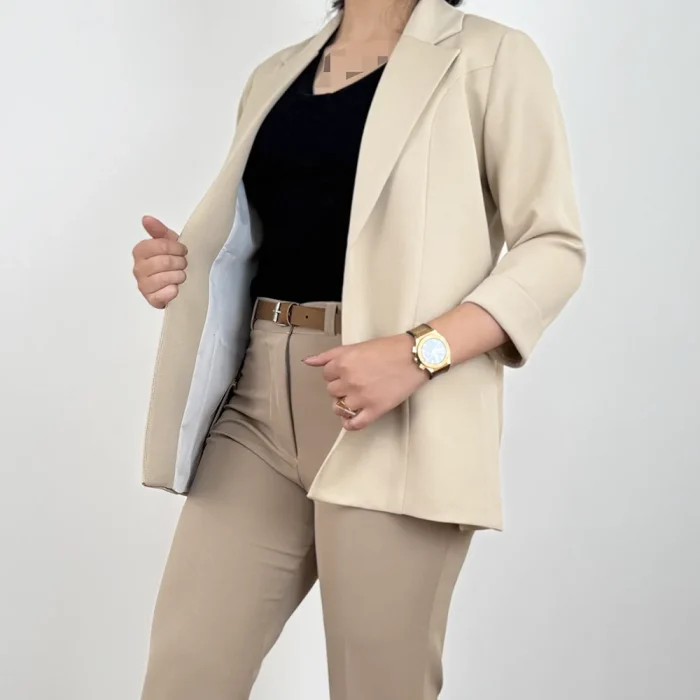 کت زنانه مجلسی کرپ بلند یقه انگلیسی - Image 5