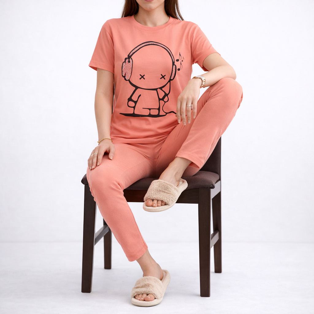 طرح شمارع 6 ست تیشرت شلوار خانگی زنانه ویسکوز | فری سایز طرح شماره 6 - Image 1