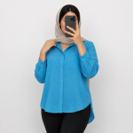 شومیز زنانه و دخترانه نخی لینن وارداتی دکمه دار مناسب فصل لطیف و خنک - Image 2