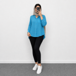 شومیز زنانه و دخترانه نخی لینن وارداتی دکمه دار مناسب فصل لطیف و خنک - Image 8