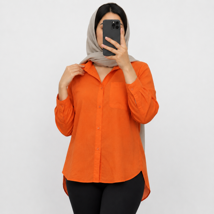 شومیز زنانه و دخترانه نخی لینن وارداتی دکمه دار مناسب فصل لطیف و خنک - Image 4