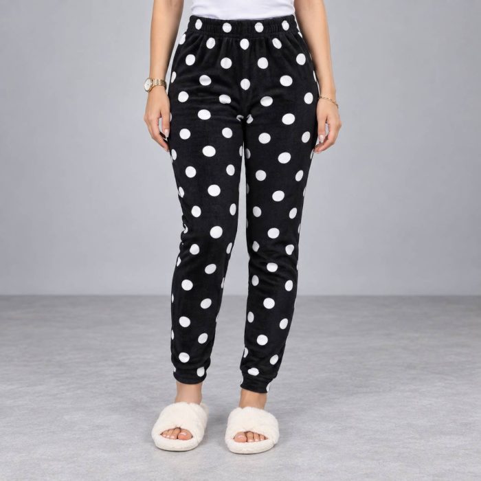 شلوار زنانه خانگی خال خال رنگبندی جنس حوله ای کرکی پاییزی نرم و لطیف گرم فری سایز تا48 - Image 3