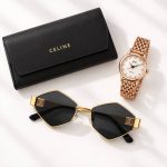 عینک آفتابی زنانه شش ضلعی طرح سلین Celine های کپی با فریم طلایی و عدسی دودی UV400 مناسب روزمرگی استایل کلاسیک فشن - تصویر 8
