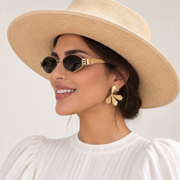 عینک آفتابی زنانه شش ضلعی طرح سلین Celine های کپی با فریم طلایی و عدسی دودی UV400 مناسب روزمرگی استایل کلاسیک فشن - تصویر 3