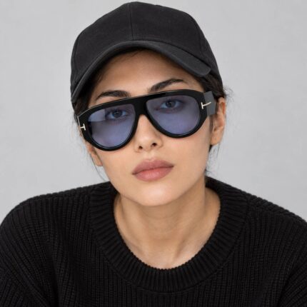 عینک آفتابی زنانه و مردانه مدل تام فورد uv400 خلبانی آبی فریم مشکی | مستر کوالیتی اورسایز استایلی