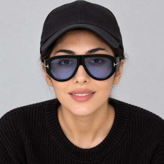 عینک آفتابی زنانه و مردانه مدل تام فورد uv400 خلبانی آبی فریم مشکی | مستر کوالیتی اورسایز استایلی - تصویر 6