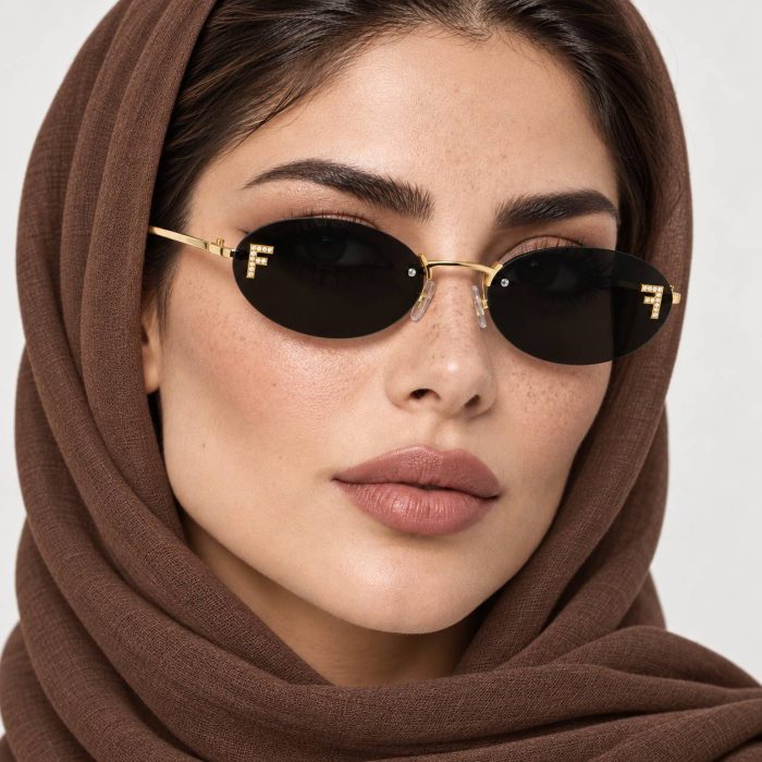 عینک آفتابی دخترانه فندی مدل بیضی جنس فلزی دودی مناسب روزمرگی استایل کلاسیک - تصویر 6