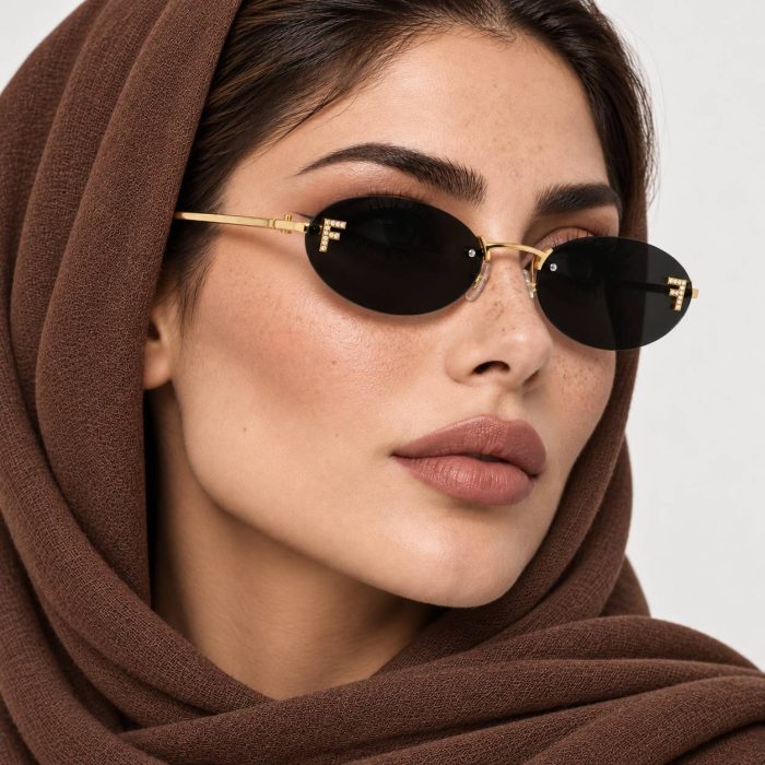 عینک آفتابی دخترانه فندی مدل بیضی جنس فلزی دودی مناسب روزمرگی استایل کلاسیک - تصویر 2