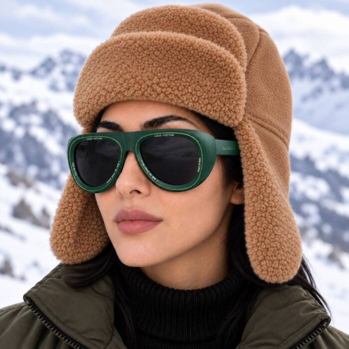 عینک آفتابی لویی ویتون زنانه و مردانه مدل 7781 | LOUIS VUITTON فریم کائوچویی ارتشی سبز UV400 مناسب روزمرگی - تصویر 6